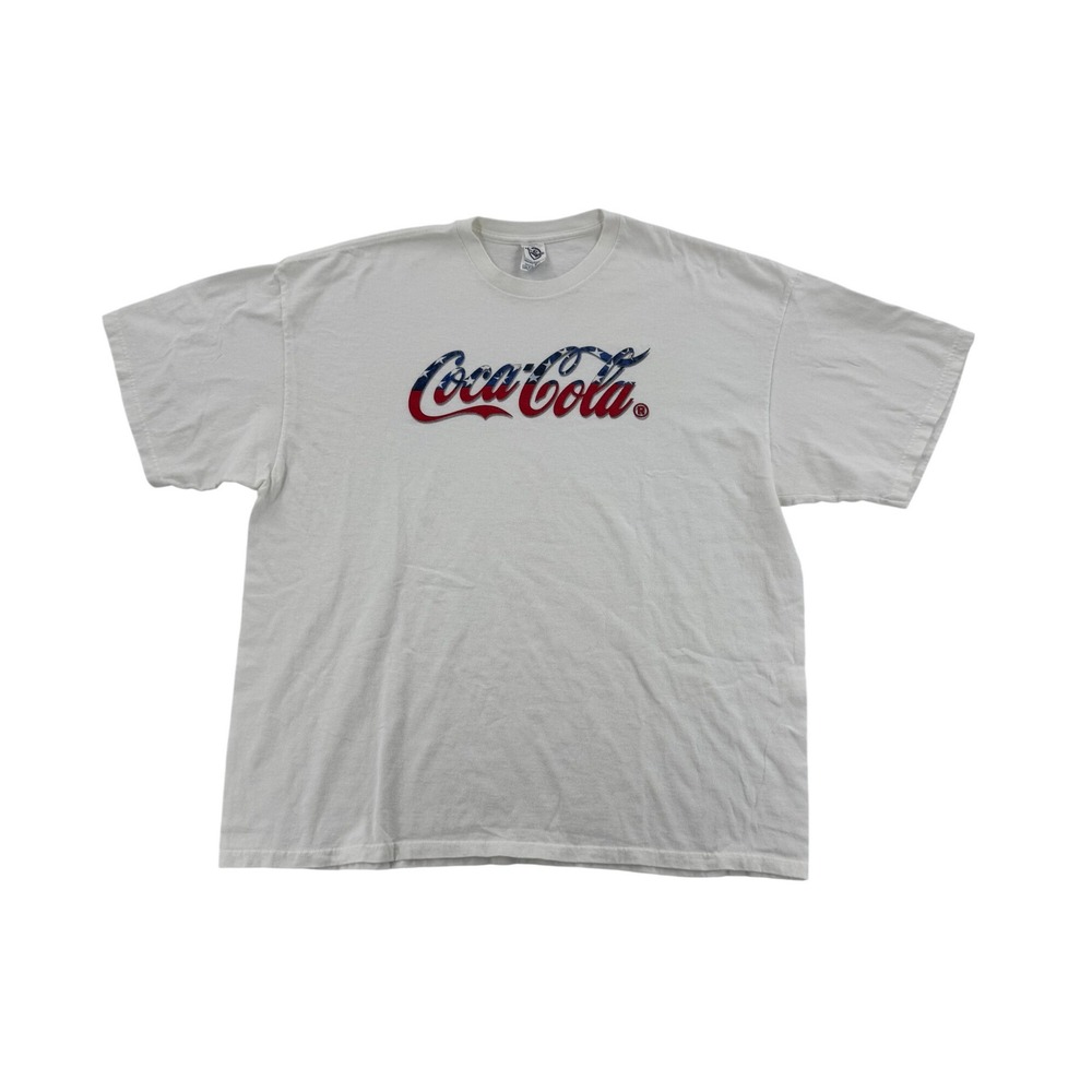 Coca-Cola T-Shirt Men 3XL White Excellent Vintage Patriotic American Flag Logo